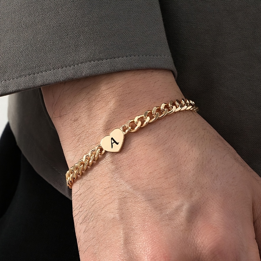 Men's Minimalist Heart and Letter Element Chain Bracelet